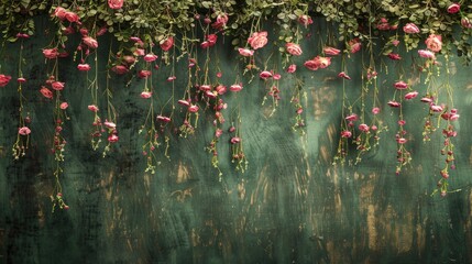 pink flower backdrop floral decor, in the style of bloomsbury group, made of vines, frayed 