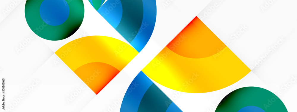 Poster a vibrant logo featuring colorful circles and triangles on a white background, showcasing tints and 