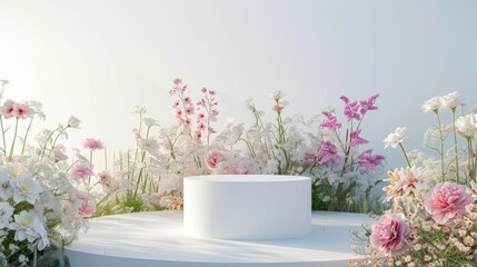 Podium flower product white 3d spring table beauty stand display nature white.  
