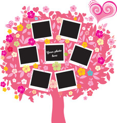 Family album. Floral tree with frames for your photos. Vector Illustration