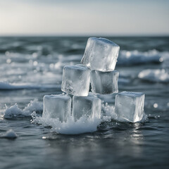 Ice Cubes fall down to sea