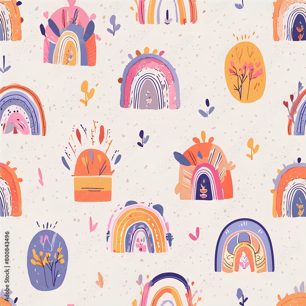 Poster seamless pattern with houses ,boho style