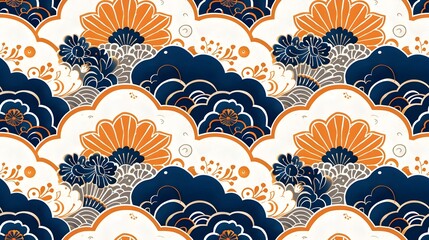 Geometric Japanese Wave Pattern Design in Digital Paper Art