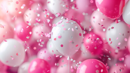 Pink and white balloons in the party.