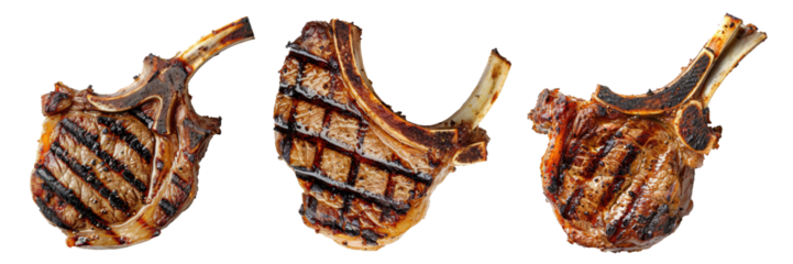 Grilled lamb chops isolated on transparent background
