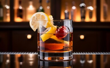 Whiskey cocktail with lemon