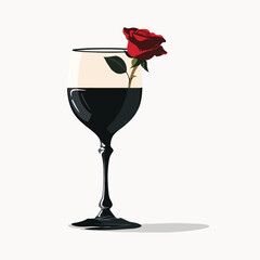 a glass of wine with a rose in it