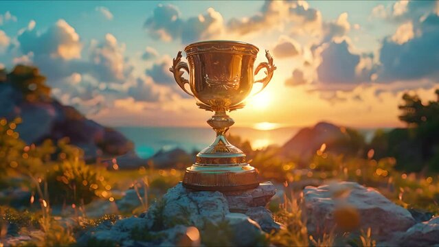 Gold trophy cup, clear and distinguished on a gentle background, offering a narrative space for competition and success