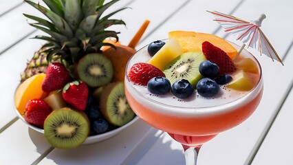 Cocktail set with fresh summer fruits isolated