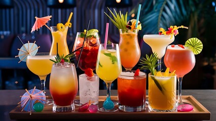 Diverse selection of colorfully crafted cocktails each with its own special twist