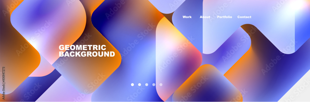 Poster a vibrant geometric background showcasing a gradient of electric blue and petal orange. the symmetri