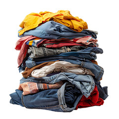 Pile of dirty clothes on isolated transparent background