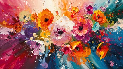 A burst of abstract flowers exploding across the canvas, Beautiful abstract colorful flower design....