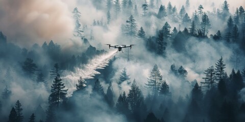 drone spraying water over the forest fires.