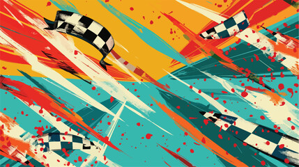 Racing flags on color background Vector illustration.