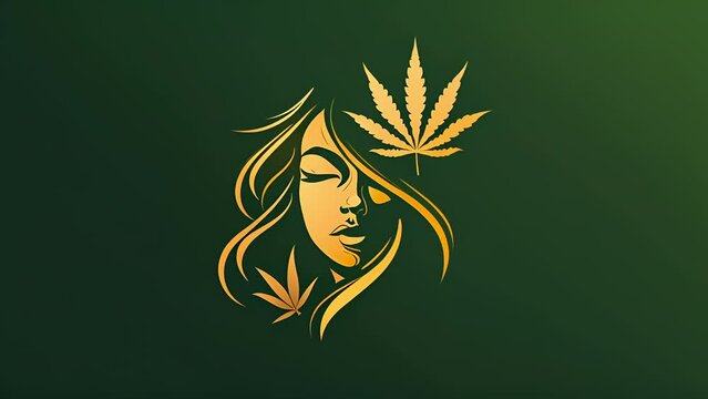Pushing towards a green and gold logo of a Hawaiian woman with a marijuana leaf in her hair. Logo or background for Hawaiian cannabis products company.