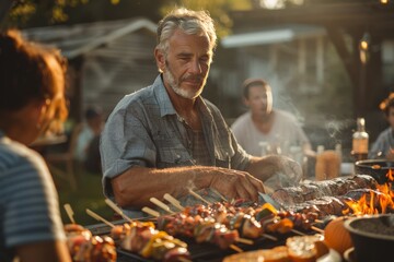A family coming together for a delightful barbecue reunion.