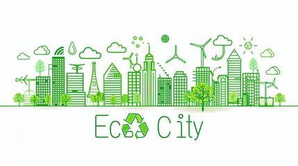 Infographic greenery "Eco City" concept, modern flat thin line vector illustration, for graphic and web design --ar 16:9 Job ID: b6275168-3e81-45a8-8a40-ad041ec0e157