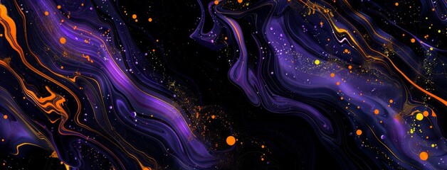 Black and purple abstract background with orange liquid paint waves