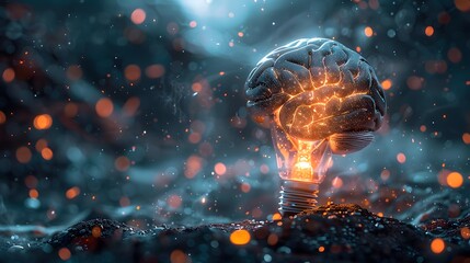 Brainstorming Brilliance, Creative Idea with Brain and Light Bulb Illustration, with Generative AI Technology