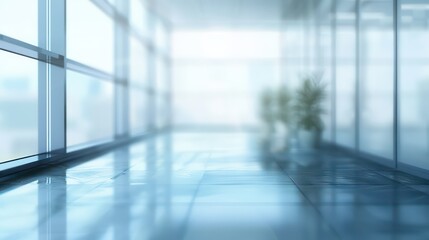 Amidst a blurred hyperrealistic office scene, windows softly blur the outside world, creating an ethereal backdrop of corporate tranquility

