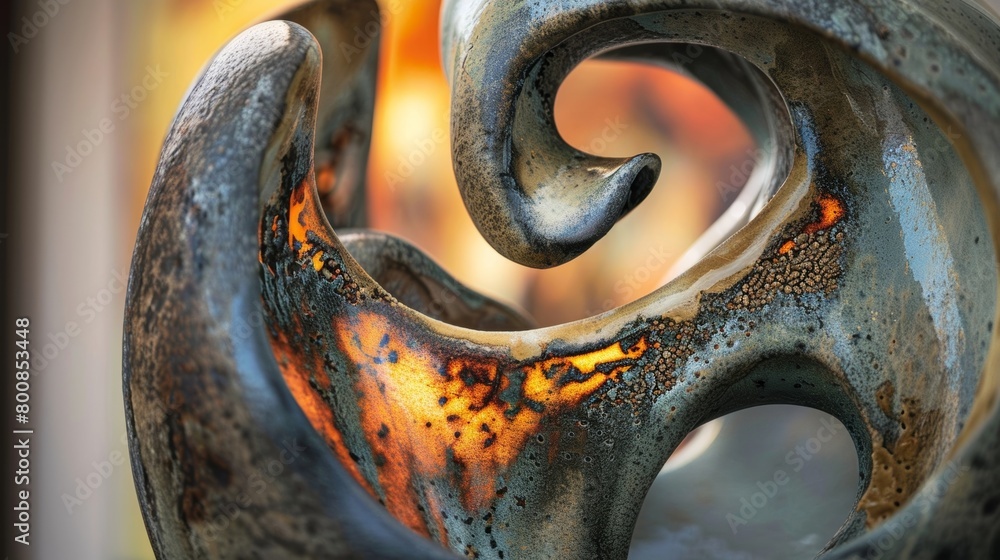 Poster the use of raku firing technique to add a dramatic flair to a massive ceramic sculpture..