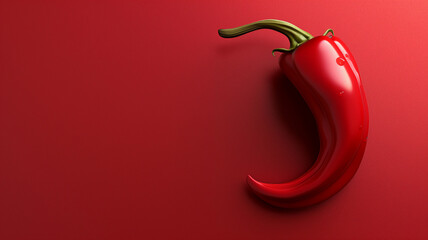 Glossy red chili pepper on a matching red background with a subtle shadow.