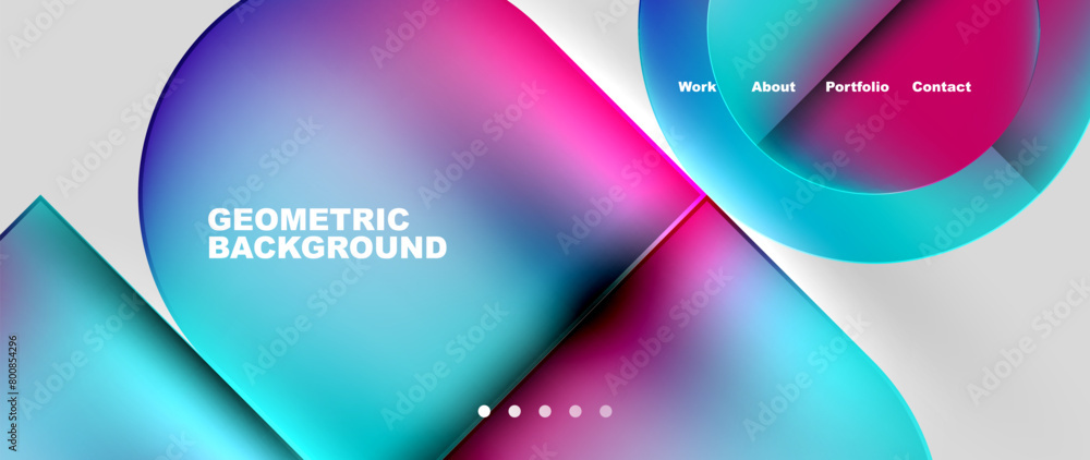 Poster a colorful geometric background featuring azure, violet, magenta, and aqua circles on a white backdr