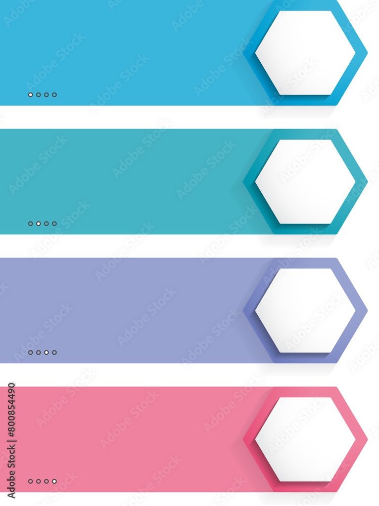 Poster infographic template with 4 hexagons with line icons, process chart
