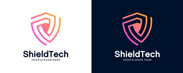 Security shield with icon technology logotype concept idea.