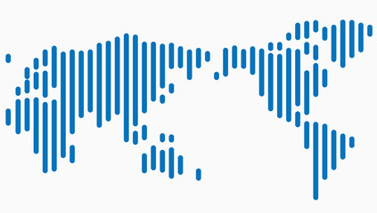 Vertical strip line world map on white background.