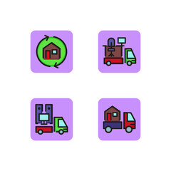 Relocation line icon set. Furniture, home appliance and other cargo transportation. Moving in new city or country concept. Vector illustration for web design