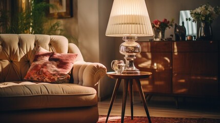 Elegant living room in vintage style with decorated lamps.