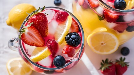 Summer homemade fruit and berries lemonade