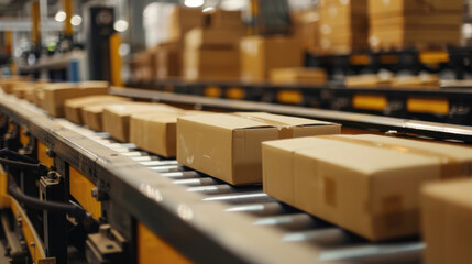 Cardboard Boxes on Conveyor Rollers