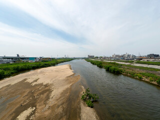 Fototapeta na wymiar 橋の上から見る大和川沿いの景色