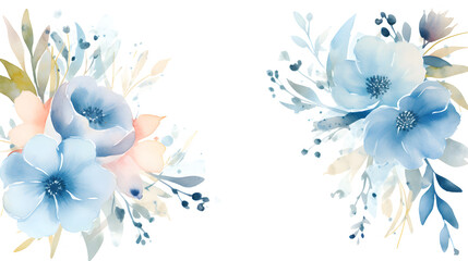 Digital vintage watercolor blue flowers abstract graphic poster web page PPT background