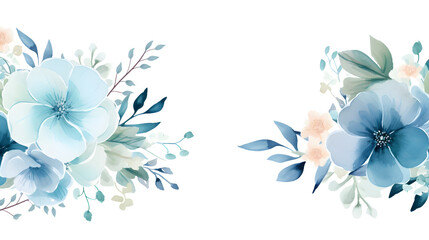 Digital vintage watercolor blue flowers abstract graphic poster web page PPT background