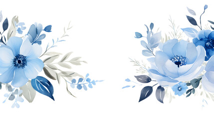 Digital vintage watercolor blue flowers abstract graphic poster web page PPT background