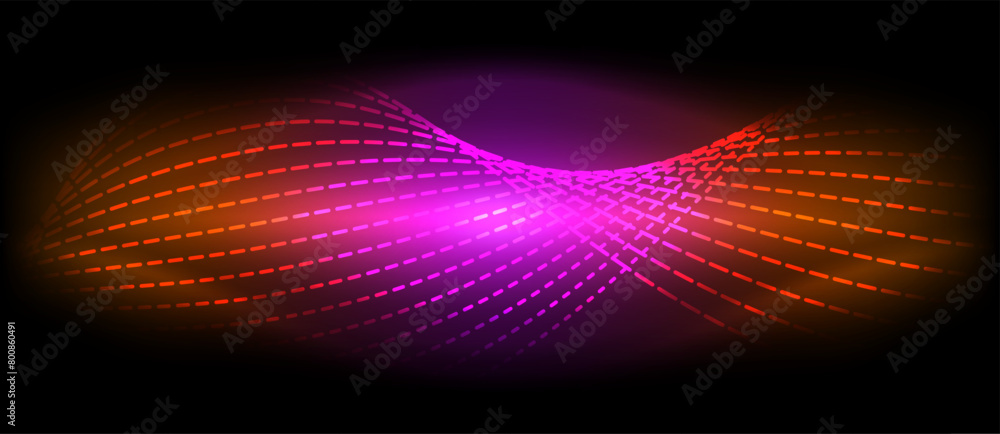 Poster a purple and orange wave with dots on a dark background . high quality