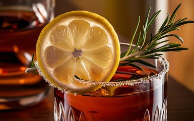 Whiskey cocktail with lemon