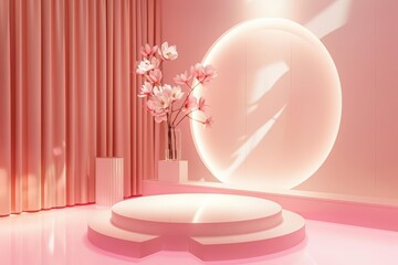 Create a 3D rendering of a pink and white podium