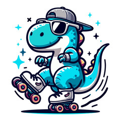 cute dino with roller blade