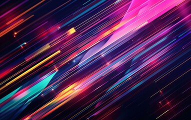 Dynamic abstract background with diagonal streaks of multicolored lights and digital effects