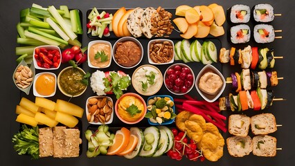 Set with different appetizers in small portions healthy and delicious snacks diet food