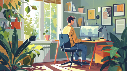 home office illustration cartoon