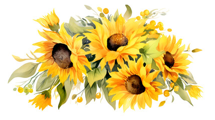 Digital vintage watercolor sunflower floral bouquet abstract graphic poster web page PPT background