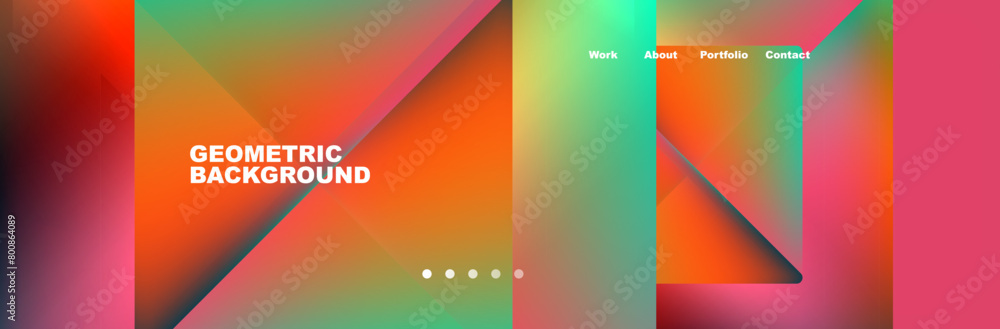 Poster Vibrant colorfulness of azure, orange, and magenta blend on an amber rectangular pattern with blurred effect, creating a dynamic electric blue geometric background