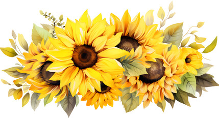 Naklejka premium Digital vintage watercolor sunflower floral bouquet abstract graphic poster web page PPT background