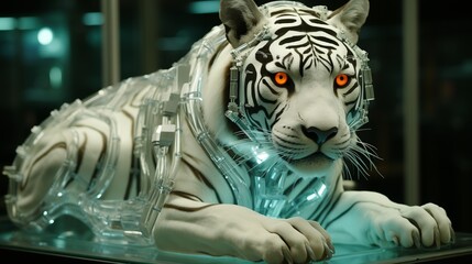  Within the zero-gravity chamber a synthetic tiger and a genetically engineered elephant collide in a monumental clash.  3D Over Action realistic